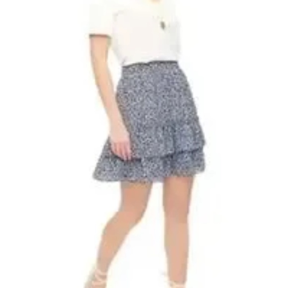J. Crew Dresses & Skirts - J. Crew double Ruffle chiffon Mini Skirt Sz XXL Blue White Floral pull on waist